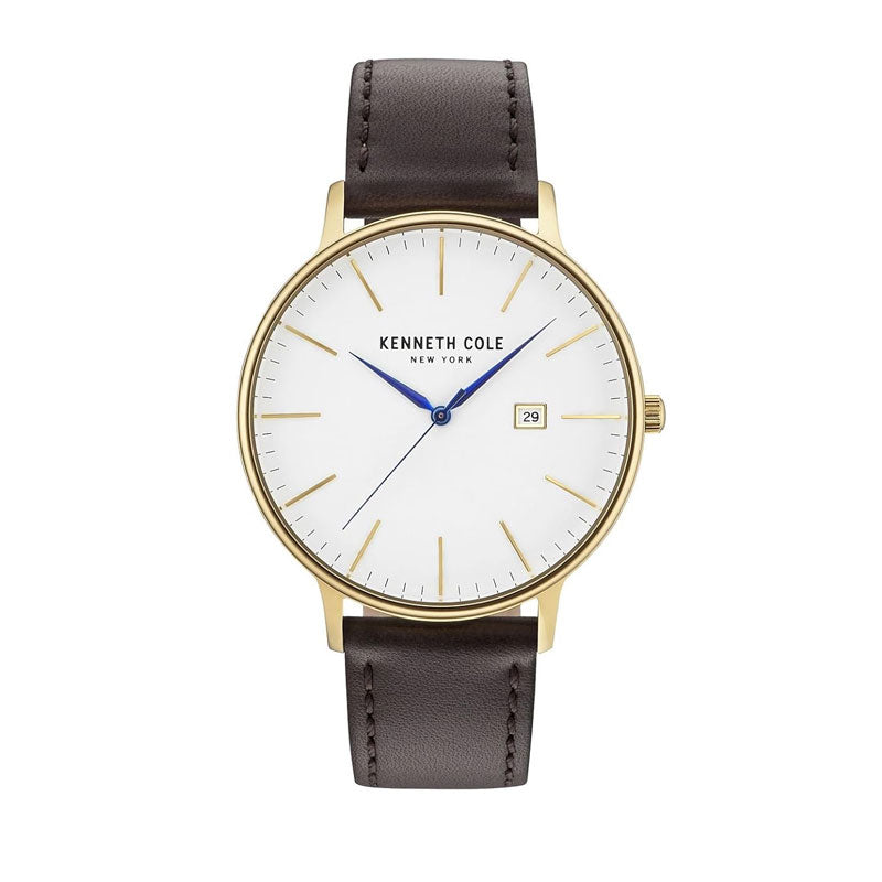 Jam tangan pria KENNETH COLE KC15059005 dengan skeleton dial dan tali kulit bergaya klasik modern.