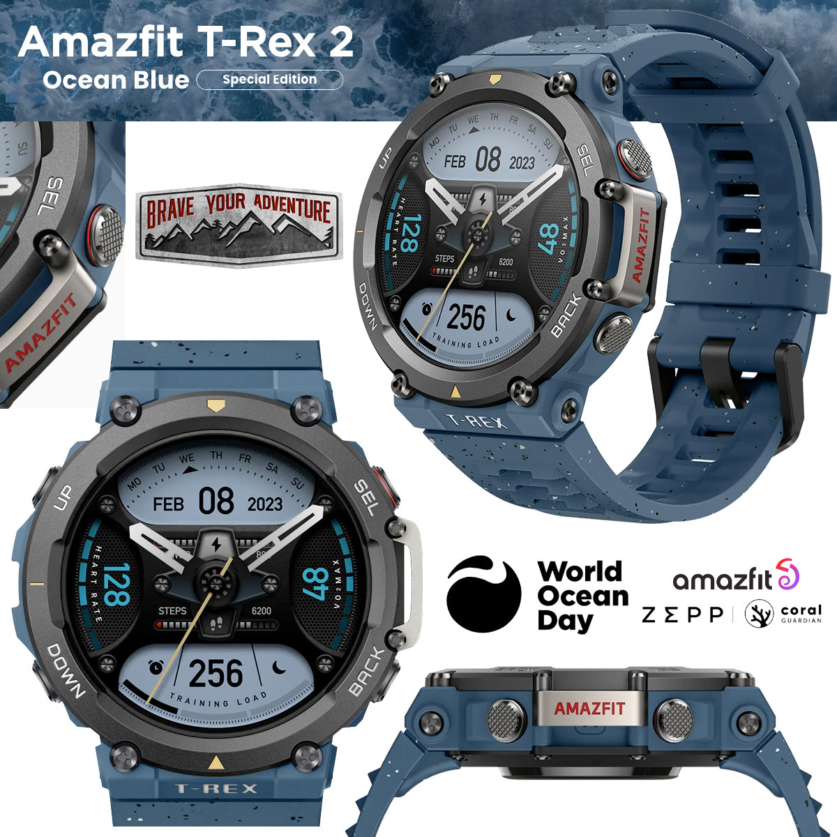 AMAZFIT T-REX 2 Smartwatch - Ocean Blue