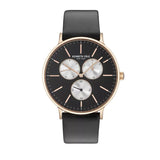 Jam tangan pria KENNETH COLE KC14946006 dengan dial hitam, case stainless steel warna perak, dan tali kulit cokelat bernuansa elegan.