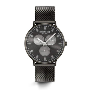 Jam tangan pria KENNETH COLE KC14946015 dengan dial biru navy, case stainless steel perak, dan tali kulit biru yang stylish dan elegan.