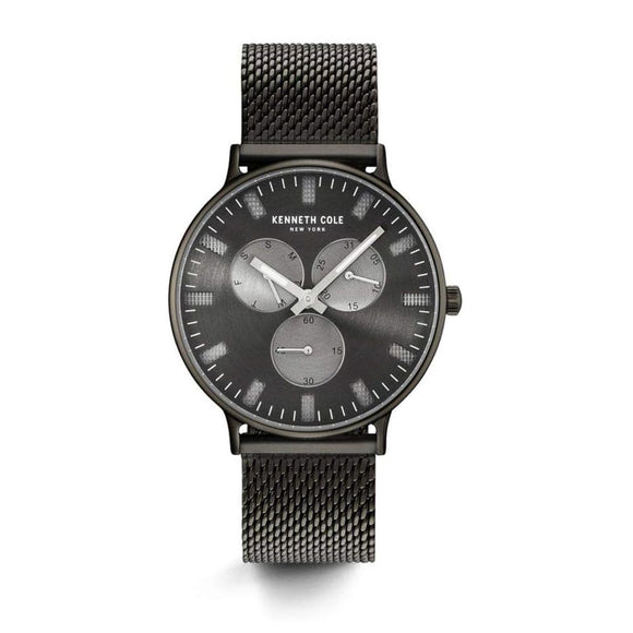 Jam tangan pria KENNETH COLE KC14946015 dengan dial biru navy, case stainless steel perak, dan tali kulit biru yang stylish dan elegan.