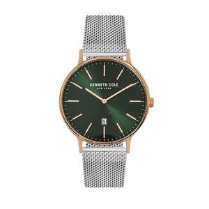 Jam tangan pria KENNETH COLE KC15057011 dengan dial modern dan tali stainless steel bergaya maskulin.