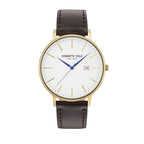Jam tangan pria KENNETH COLE KC15059005 dengan skeleton dial dan tali kulit bergaya klasik modern.