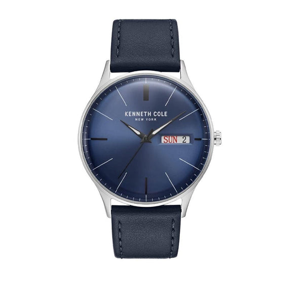 Jam tangan pria KENNETH COLE KCNY50589016 dengan desain modern, dial hitam, dan tali stainless steel.