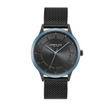 Jam tangan otomatis KENNETH COLE KCNY5078100 dengan skeleton dial berwarna biru dan tali stainless steel perak.