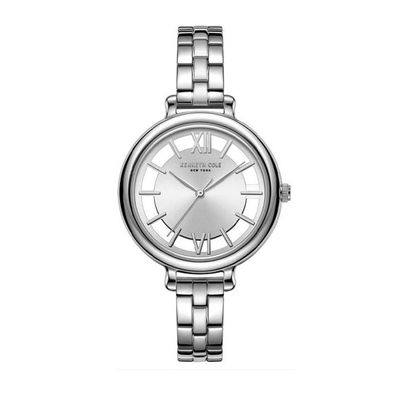 Jam tangan wanita Kenneth Cole KCNY50789004 dengan desain klasik, dial analog warna pink, dan strap kulit halus.