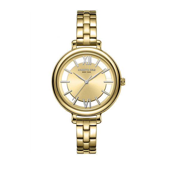 Jam tangan wanita Kenneth Cole KCNY50789005 dengan desain klasik, dial analog warna pink, dan strap kulit halus.