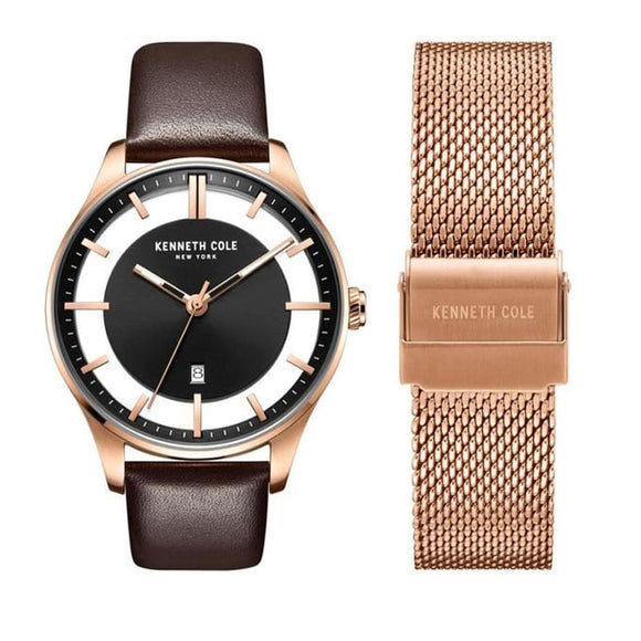 Jam tangan pria Kenneth Cole KC50919002 dalam box set elegan – strap stainless steel, cocok untuk hadiah atau koleksi.