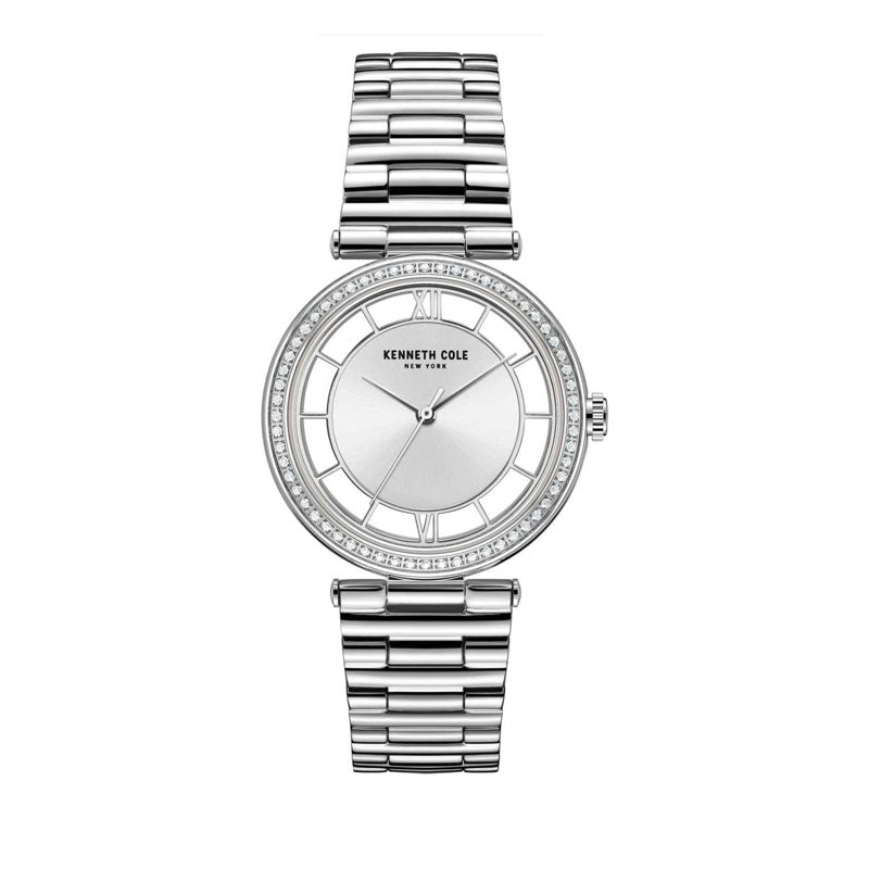 Jam tangan automatic Kenneth Cole KCNY51009001 dengan dial skeleton dan strap kulit hitam elegan.
