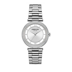 Jam tangan automatic Kenneth Cole KCNY51009001 dengan dial skeleton dan strap kulit hitam elegan.
