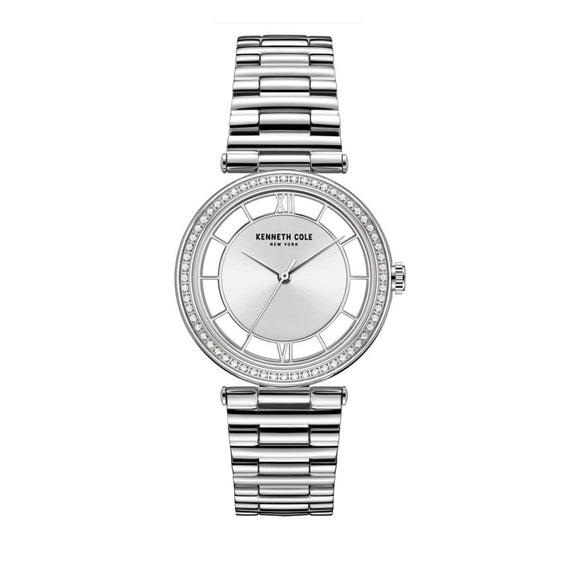 Jam tangan automatic Kenneth Cole KCNY51009001 dengan dial skeleton dan strap kulit hitam elegan.