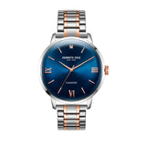 Jam tangan pria Kenneth Cole KC 51025002 dengan dial biru dan strap stainless steel dua warna.
